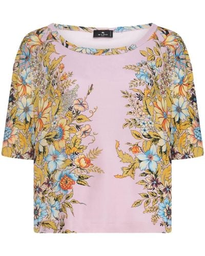 Etro Floral-print Boat-neck T-shirt - Pink