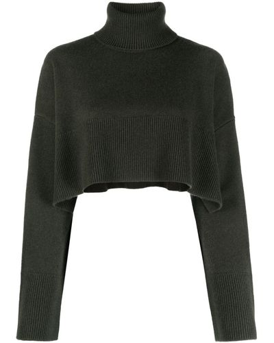 P.A.R.O.S.H. Loto Roll-neck Ribbed-knit Cropped Sweater - Black