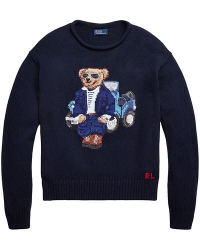 Polo Ralph Lauren Crew Neck Sweater With Teddy And Car - Blue