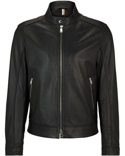 BOSS Bikerjacke aus Leder - Schwarz