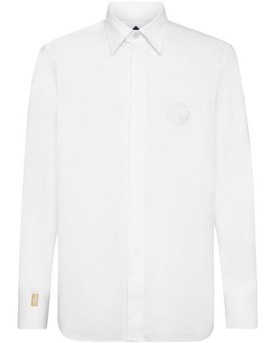 Billionaire Popeline-Hemd mit Logo-Stickerei - Weiß