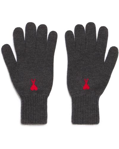 Ami Paris Embroidered Logo Patch Gloves - Black