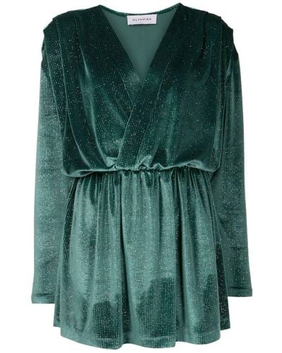 Olympiah V-neck Velvet-effect Mini Dress - Green