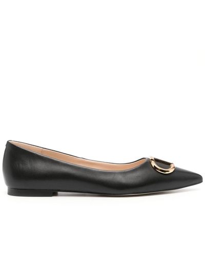 Twin Set Pointed-toe Leather Ballerina Shoes - Black