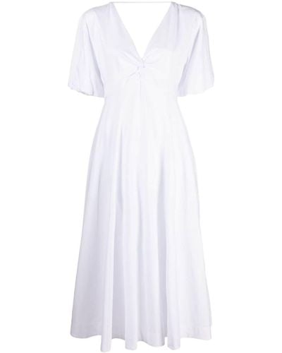 STAUD Finley V-neck Midi Dress - White