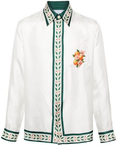 Casablancabrand Oranges En Fleur Silk Shirt - White