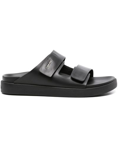 Calvin Klein Touch-strap Leather Slides - Black