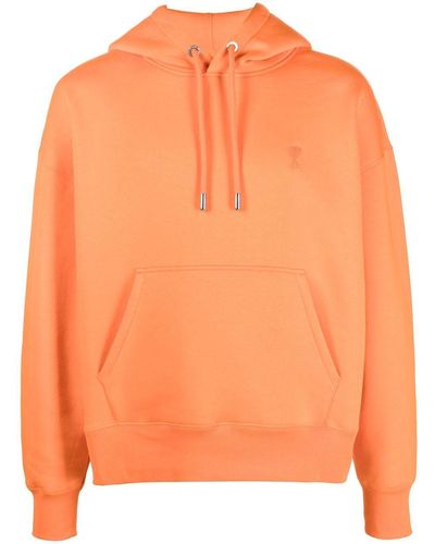 Ami Paris Hoodie brodé à lien de resserrage - Orange