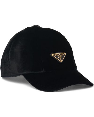 Prada Baseballkappe aus Samt mit Triangel-Logo - Schwarz