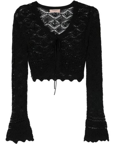 Twin Set Open-knit cropped cardigan - Negro