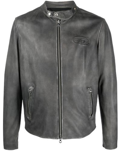 DIESEL L-metal-treat Logo-embossed Leather Jacket - Gray