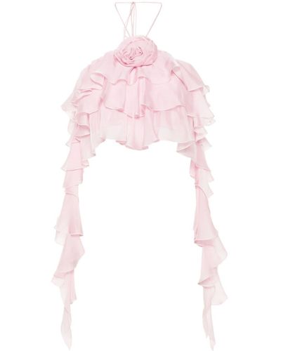 Blumarine Floral-appliqué Cropped Top - Pink