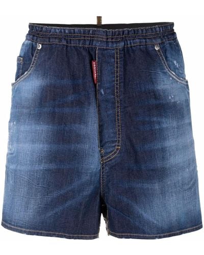 DSquared² Distressed Panelled Denim Shorts - Blue