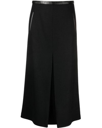Saint Laurent Pleat-detail Wool-blend Midi Skirt - Black