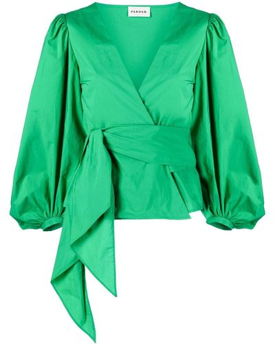 P.A.R.O.S.H. Blusa con cuello en V y diseño cruzado - Verde