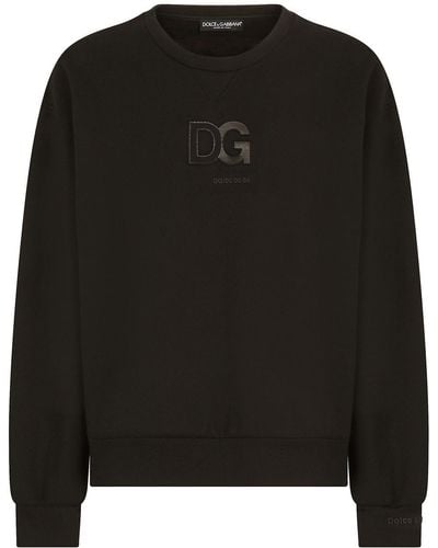 Dolce & Gabbana 3d Dg Logo-patch Crew-neck Sweatshirt - Black