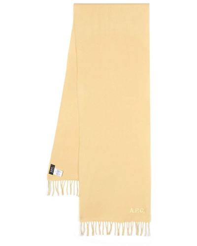 A.P.C. Logo-embroidered Fringed Scarf - Natural