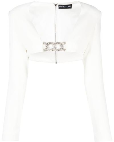 David Koma Crystal-embellished cropped jacket - Bianco