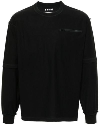 Sacai Seam-detail Cotton T-shirt - Black