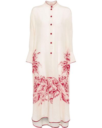 F.R.S For Restless Sleepers Floral-print Silk Shirtdress - Pink