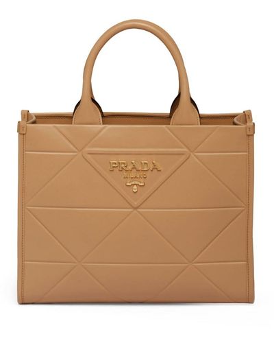Prada Small Symbole Leather Tote Bag - Brown