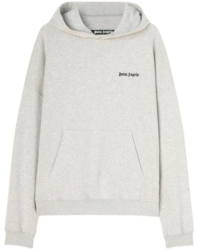 Palm Angels Grey Hoodie With Logo Embroidery