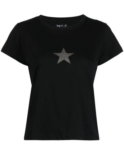 agnès b. Star-print Cotton T-shirt - Black