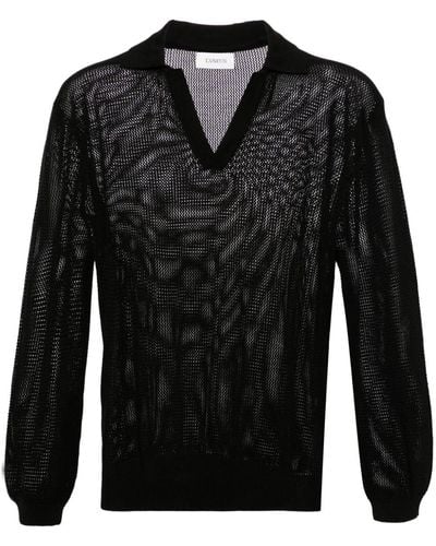 Laneus Open-knit Polo Top - Black