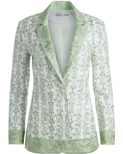 Alice + Olivia Macey Embroidered Cotton & Linen Single-Button Blazer - Green