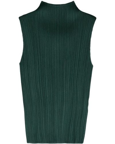 Pleats Please Issey Miyake High Neck Pleated Tank Top - Green