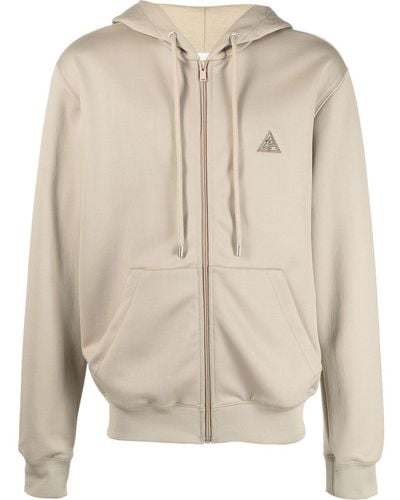 Lanvin Logo-embroidered Zip-up Hoodie - Natural
