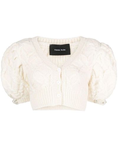 Simone Rocha Cropped Knitted Cardigan - Natural