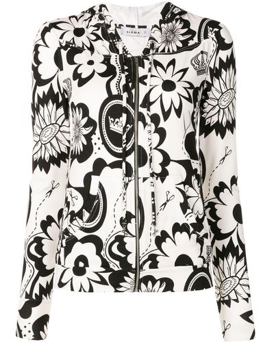 Amir Slama Floral-print Zip-up Jacket - Black