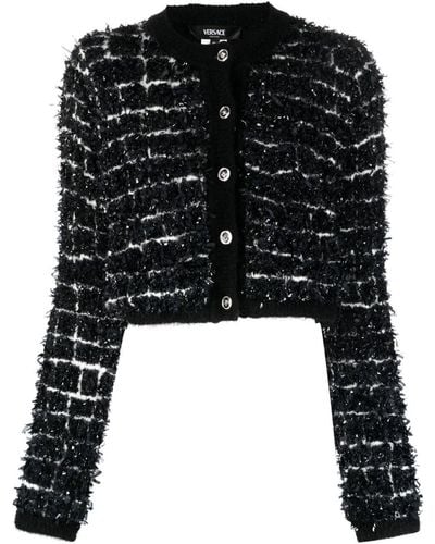 Versace Abstract-print Brushed Cardigan - Black