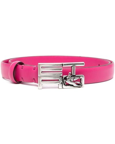 Etro Logo-buckle Leather Belt - Pink