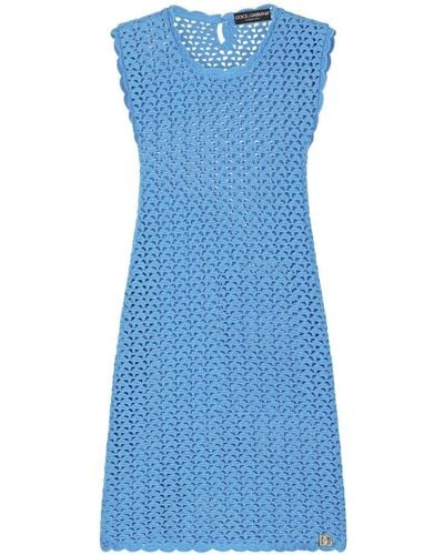Dolce & Gabbana Sleeveless Crochet-knit Minidress - Blue