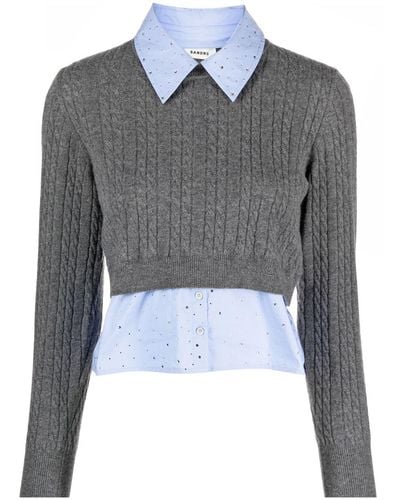 Sandro Layered Cable-knit Top - Grey