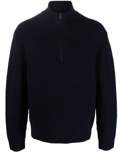 Filippa K Ribbed Knit Half Zip Sweater - Blue