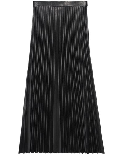 Balenciaga Jupe mi-longue en cuir à plis - Noir