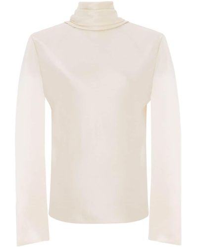 Saint Laurent Blusa de seda con cuello vuelto - Blanco