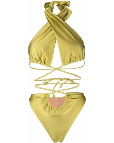 Noire Swimwear Lattice-strap Halterneck Swimsuit - Yellow