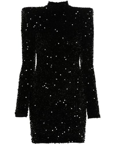 Elisabetta Franchi Long Sleeves High Neck Dress With Paillettes - Black