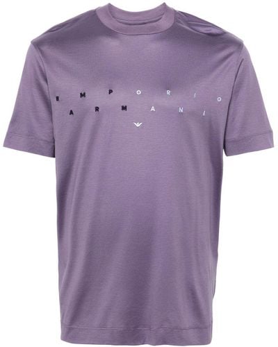 Emporio Armani Logo-embroidered Lyocell Blend T-shirt - Purple