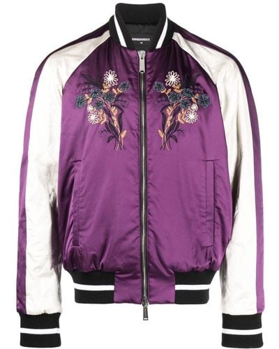 DSquared² Floral-embroidered Bomber Jacket - Purple