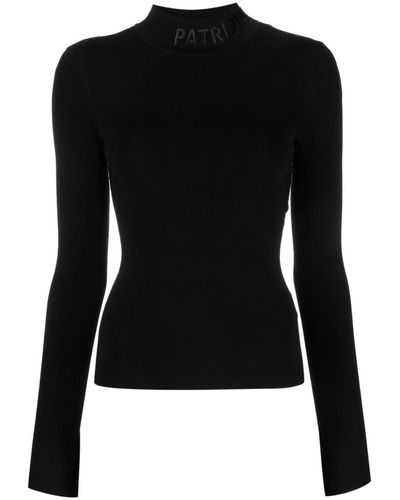 Patrizia Pepe Logo-embroidered High-neck Sweater - Black