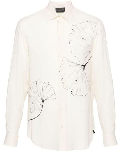Emporio Armani Floral-print Semi-sheer Shirt - ホワイト