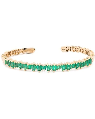 Suzanne Kalan 18kt Yellow Gold Bold Emerald Open-cuff Bracelet - Green