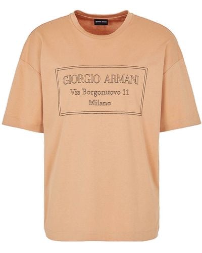 Giorgio Armani T-shirt Met Geborduurd Logo - Naturel