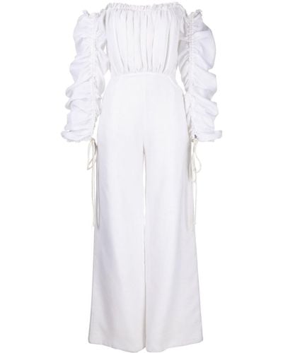 Saiid Kobeisy Gathered Ruffled-trim Linen Jumpsuit - White