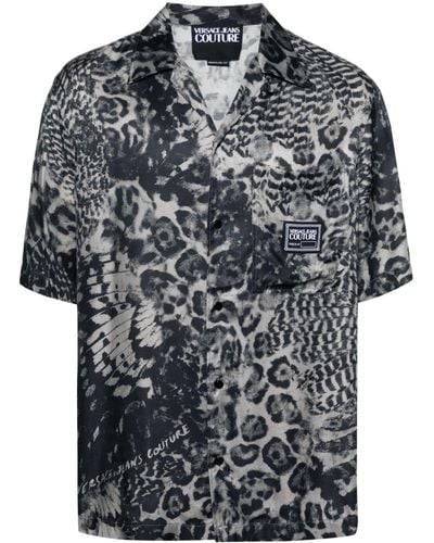 Versace Camisa con animal print y botones - Negro